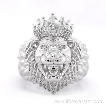 ring jewelry iced out crown lion silver rings